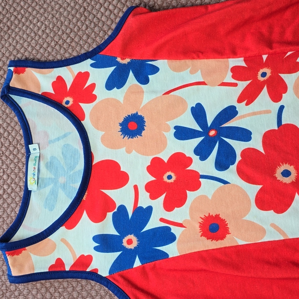 Sunshine Swing Floral Sleeveless Dress with Red and Blue Accents - Picture 3 of 10
